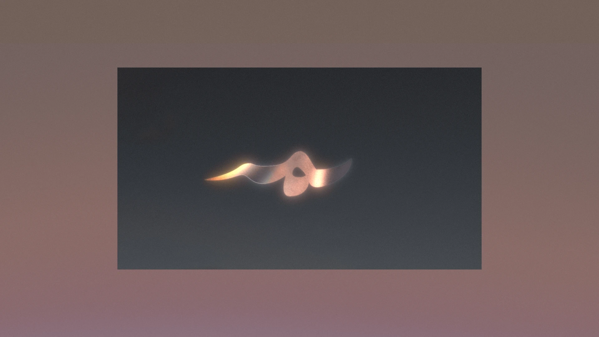 Metallic gold Mouje calligraphy logomark glowing against a dark slate panel with dusky pink border