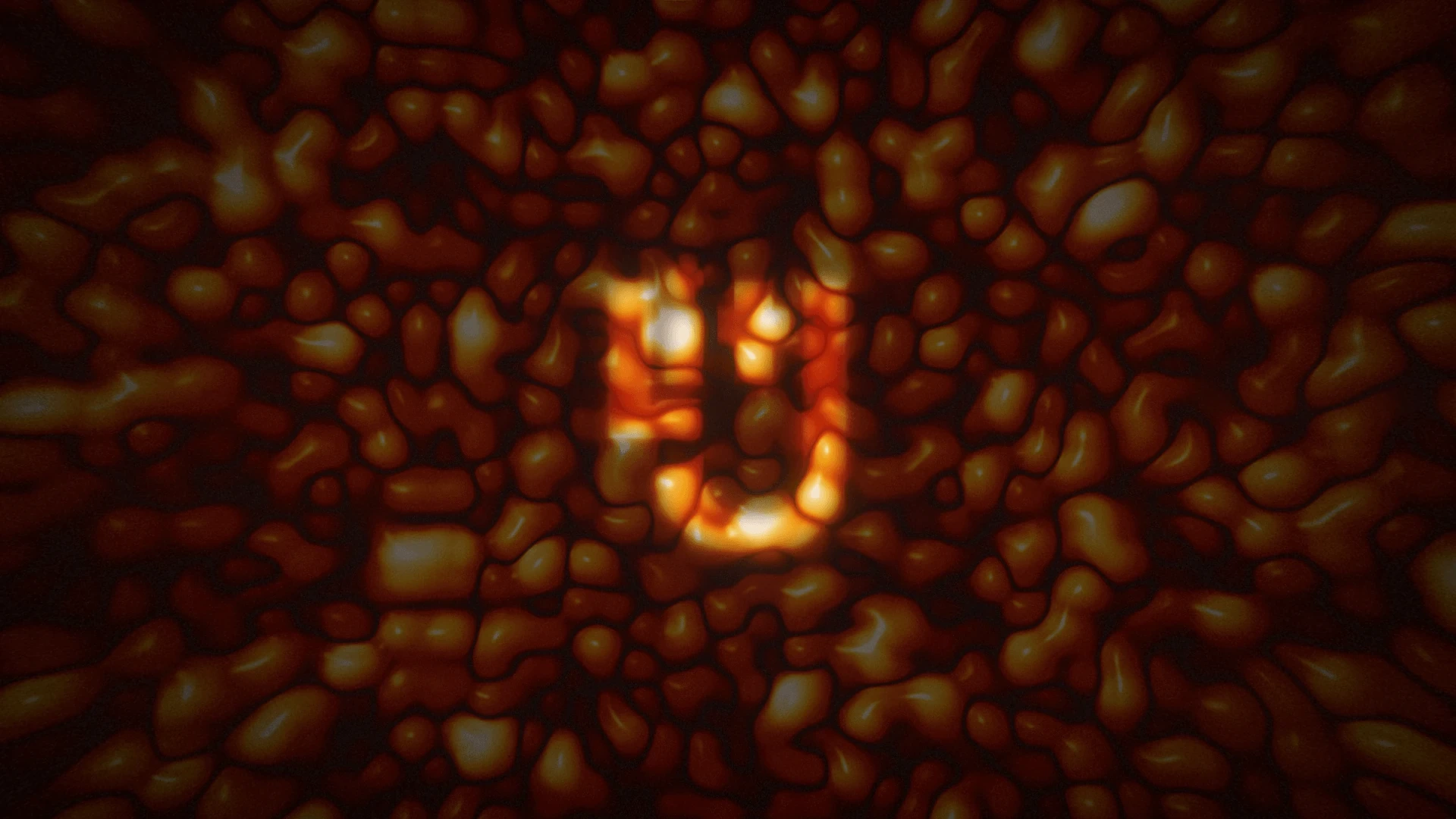 LITJ logo glowing amber beneath a molten lava-like surface of glossy organic blobs